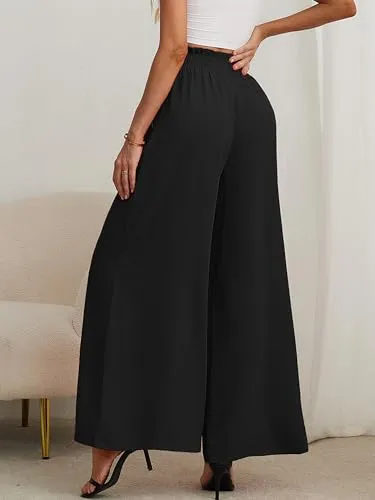 AusLook Wide Leg Straight Cargo Pants for Women Purple Meduim High Elastic Waisted Casual Trousers Ladies Fall Winter Slacks with 4 Pockets