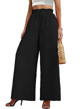 AusLook Wide Leg Straight Cargo Pants for Women Purple Meduim High Elastic Waisted Casual Trousers Ladies Fall Winter Slacks with 4 Pockets