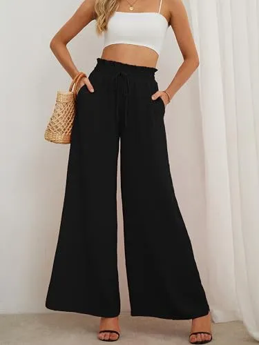 AusLook Wide Leg Straight Cargo Pants for Women Purple Meduim High Elastic Waisted Casual Trousers Ladies Fall Winter Slacks with 4 Pockets