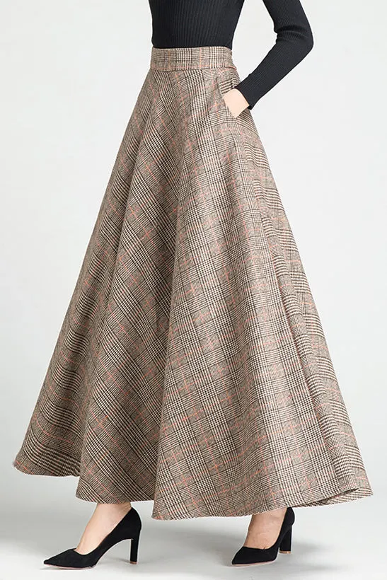 Autumn Winter Swing Plaid Wool Skirt 3794