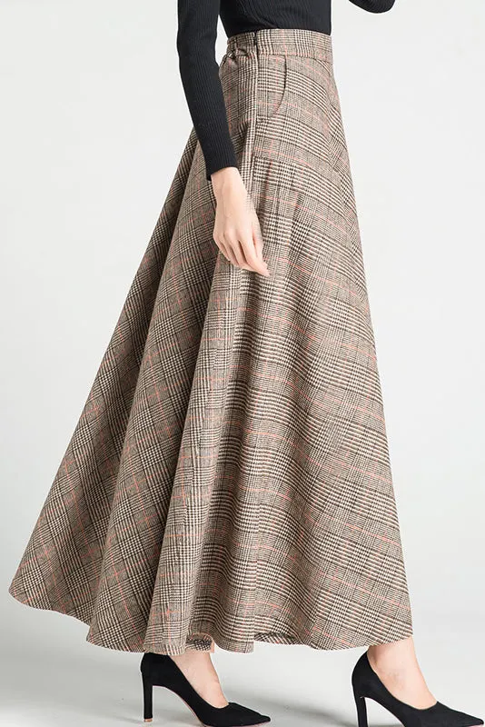 Autumn Winter Swing Plaid Wool Skirt 3794