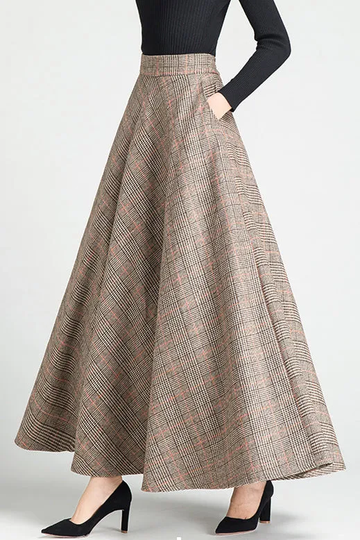 Autumn Winter Swing Plaid Wool Skirt 3794