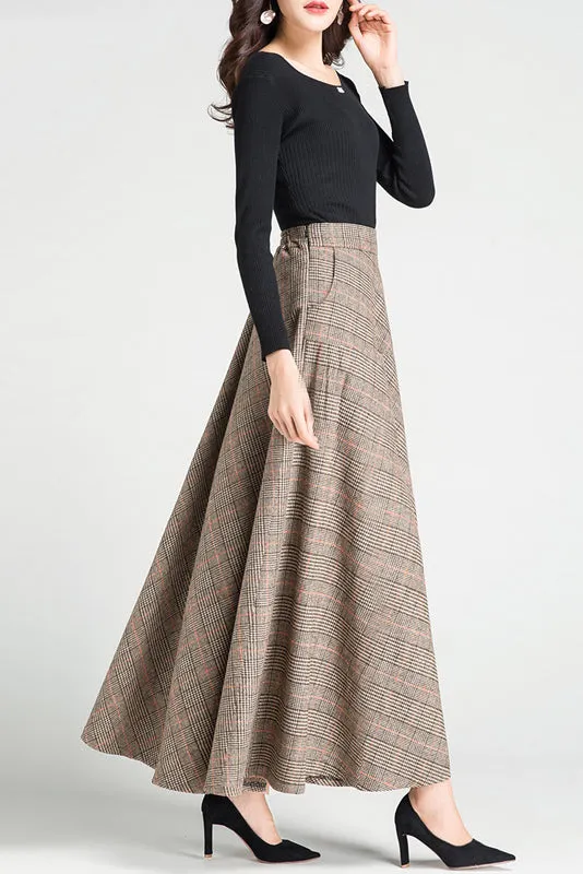 Autumn Winter Swing Plaid Wool Skirt 3794
