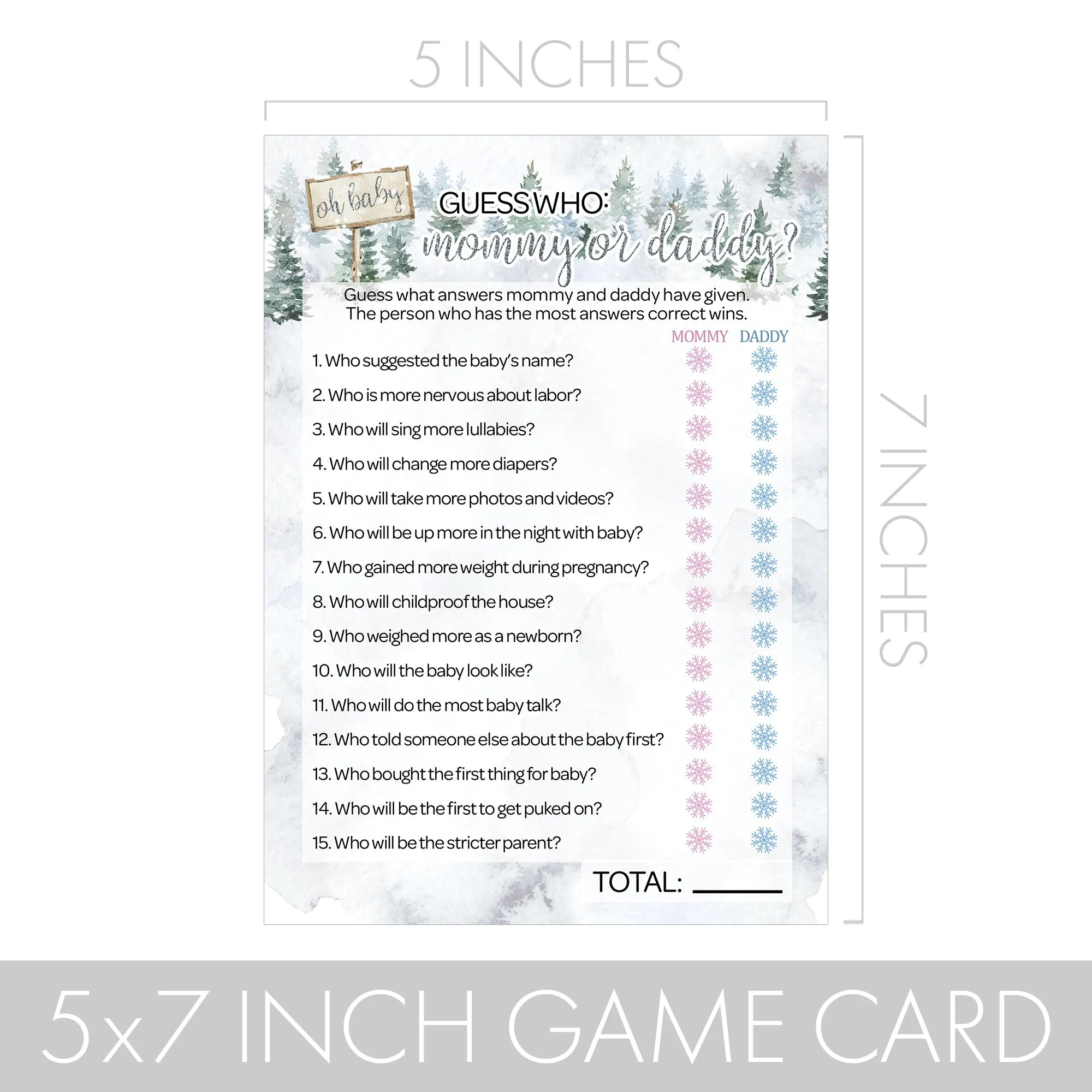 Baby It's Cold Outside Evergreen: Winter Baby Shower Game - "Guess Who" Mommy or Daddy and All Things Winter- Two Game Bundle - 20 Dual Sided Cards