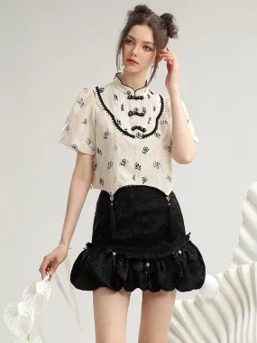 Balloon Pearl Ribbon Mini-Skirt