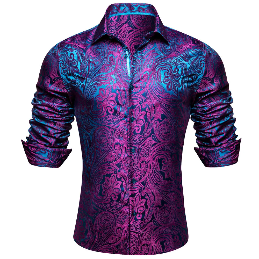 Barry.wang Blue Purple Floral Shirt