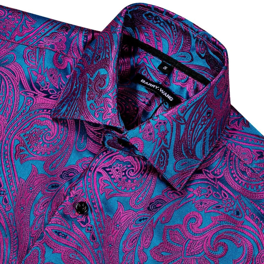 Barry.wang Blue Purple Floral Shirt