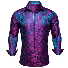 Barry.wang Blue Purple Floral Shirt