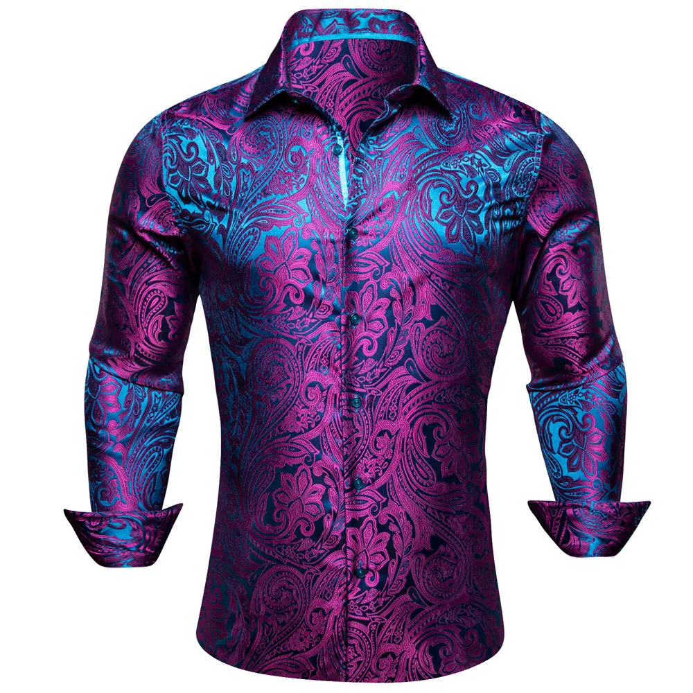 Barry.wang Blue Purple Floral Shirt