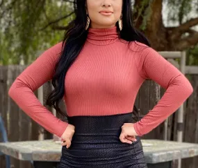 Basic Long Sleeve Turtleneck Bodysuit (muave)