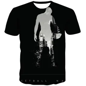 Basketball T shirts Men Night View T shirts Funny Galaxy Tshirt Printed City T-shirts 3d