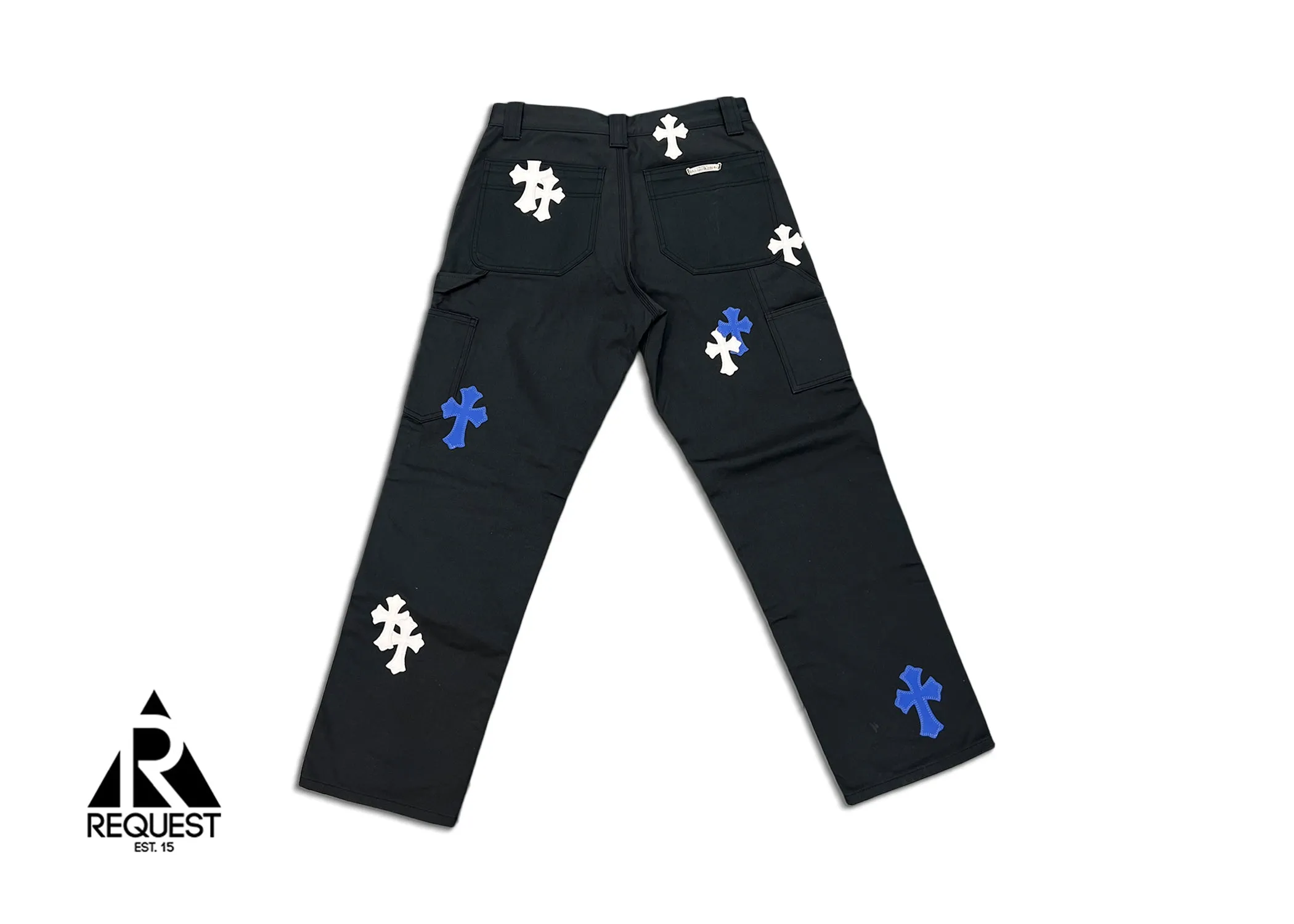 Black Chino Pants "Blue & White Crosses"