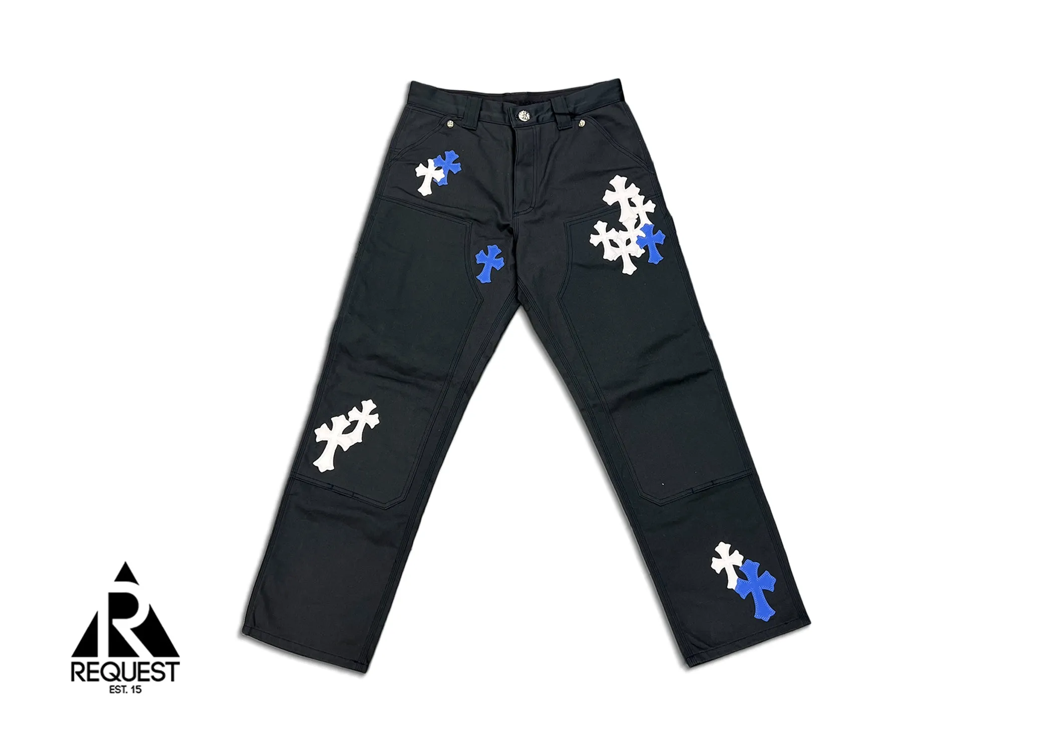 Black Chino Pants "Blue & White Crosses"