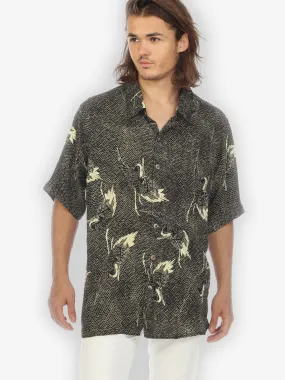 Black Crane Citron Men’s Silk Shirt