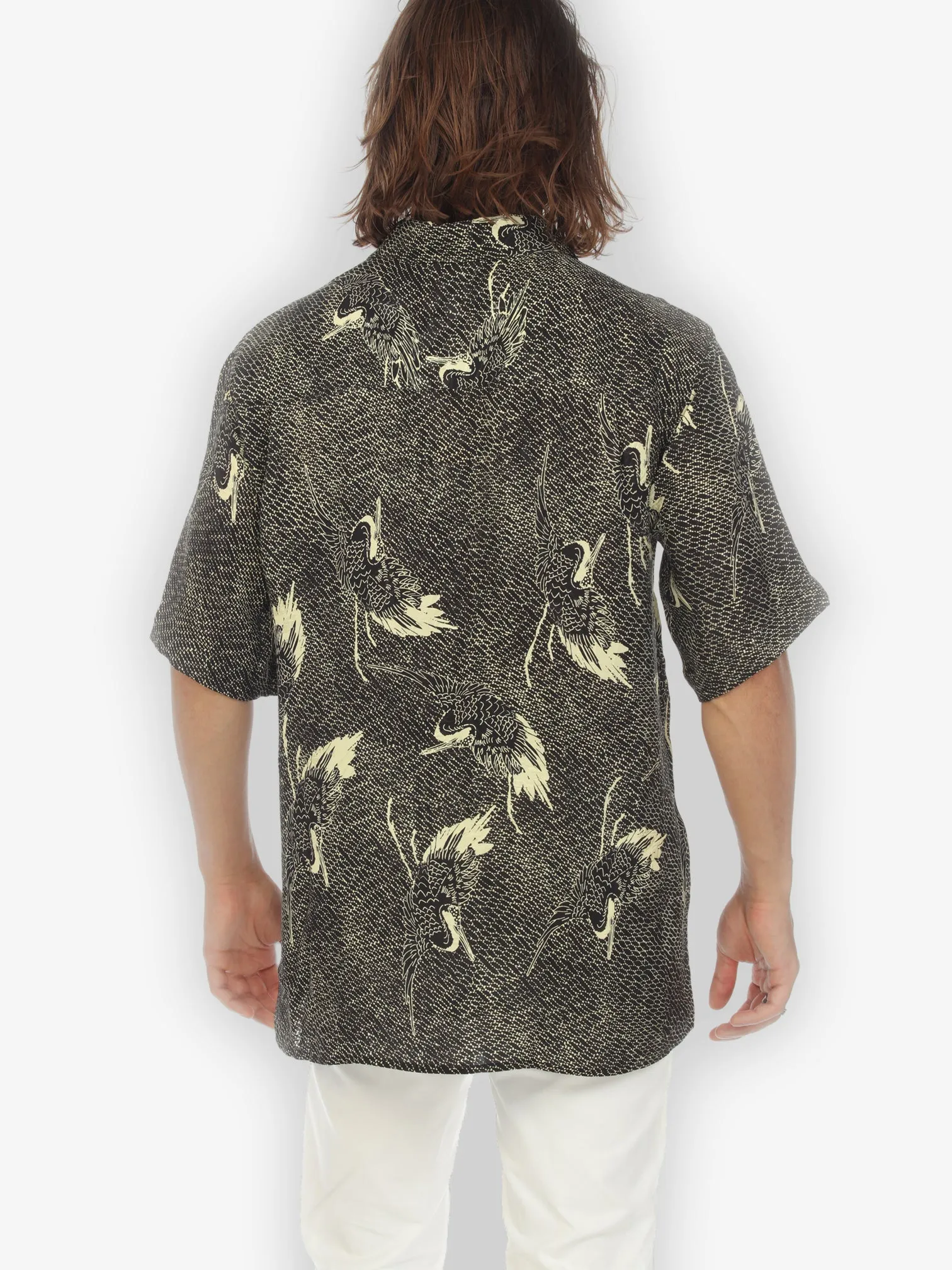 Black Crane Citron Men’s Silk Shirt