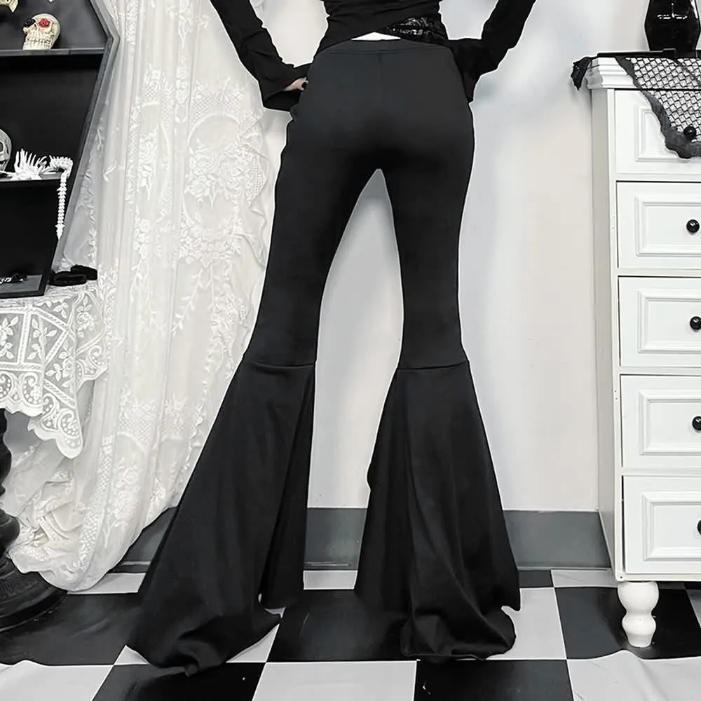 Black Gothic Ruffle Lace Flared Pants