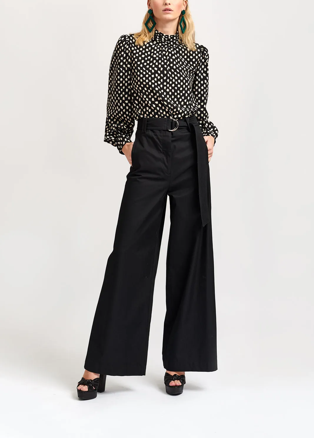 Black polka dot turtleneck top