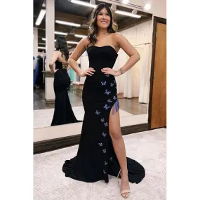 Black Sweetheart Sequins Long Mermaid Prom Dress with Fringe