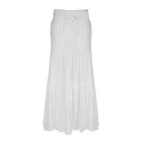 Bohemian Vacation White Skirts for Woman Drawstring Low Waist A-line Long Skirt Summer Clothes Women 2024 P77-EG15