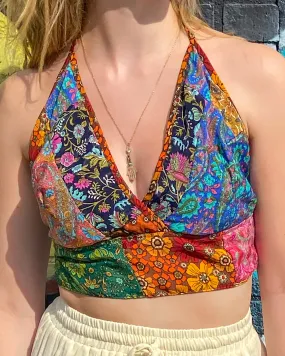Boho Hippie Recycled Patchwork Silk Bralette - Only size 2/3X left