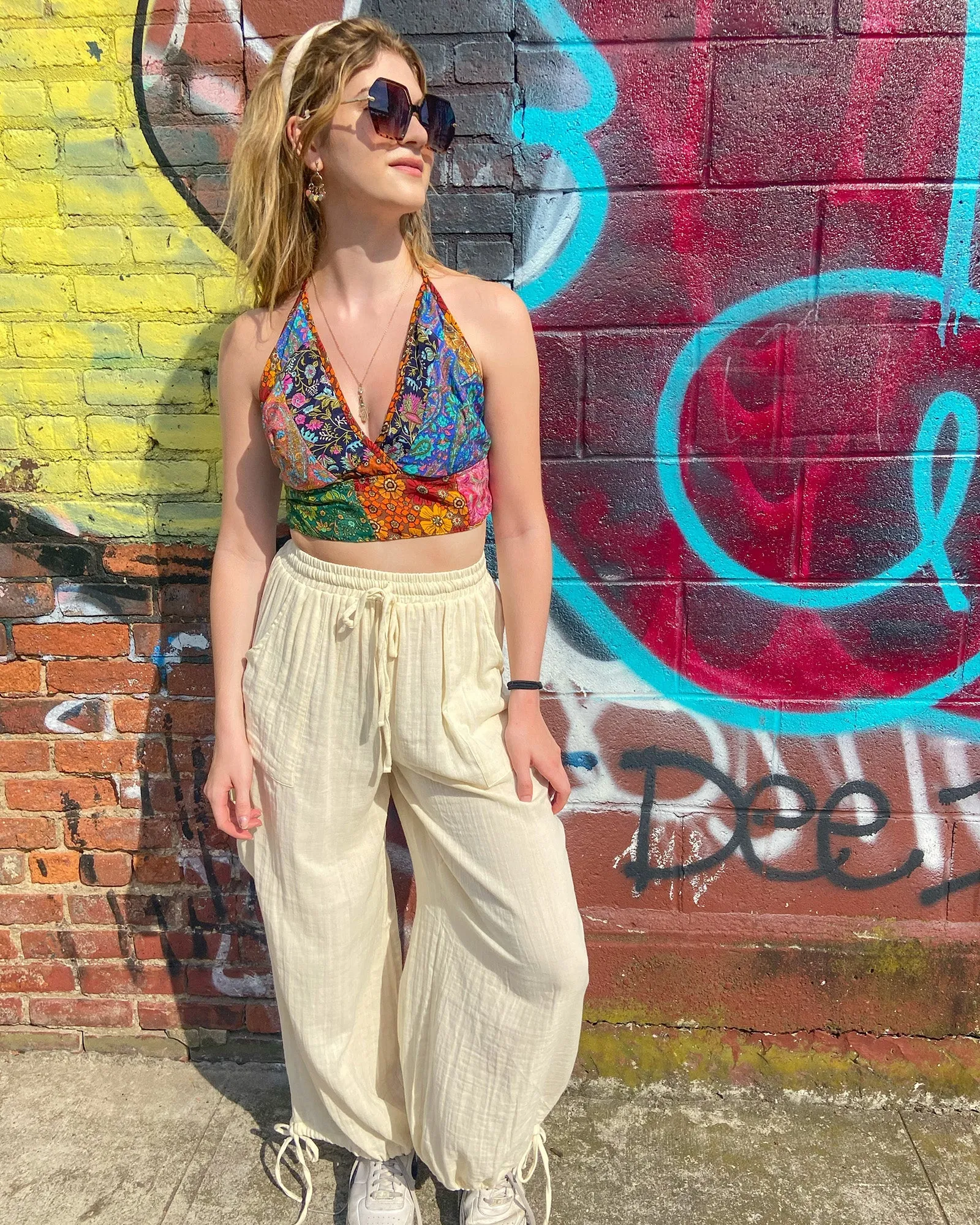 Boho Hippie Recycled Patchwork Silk Bralette - Only size 2/3X left