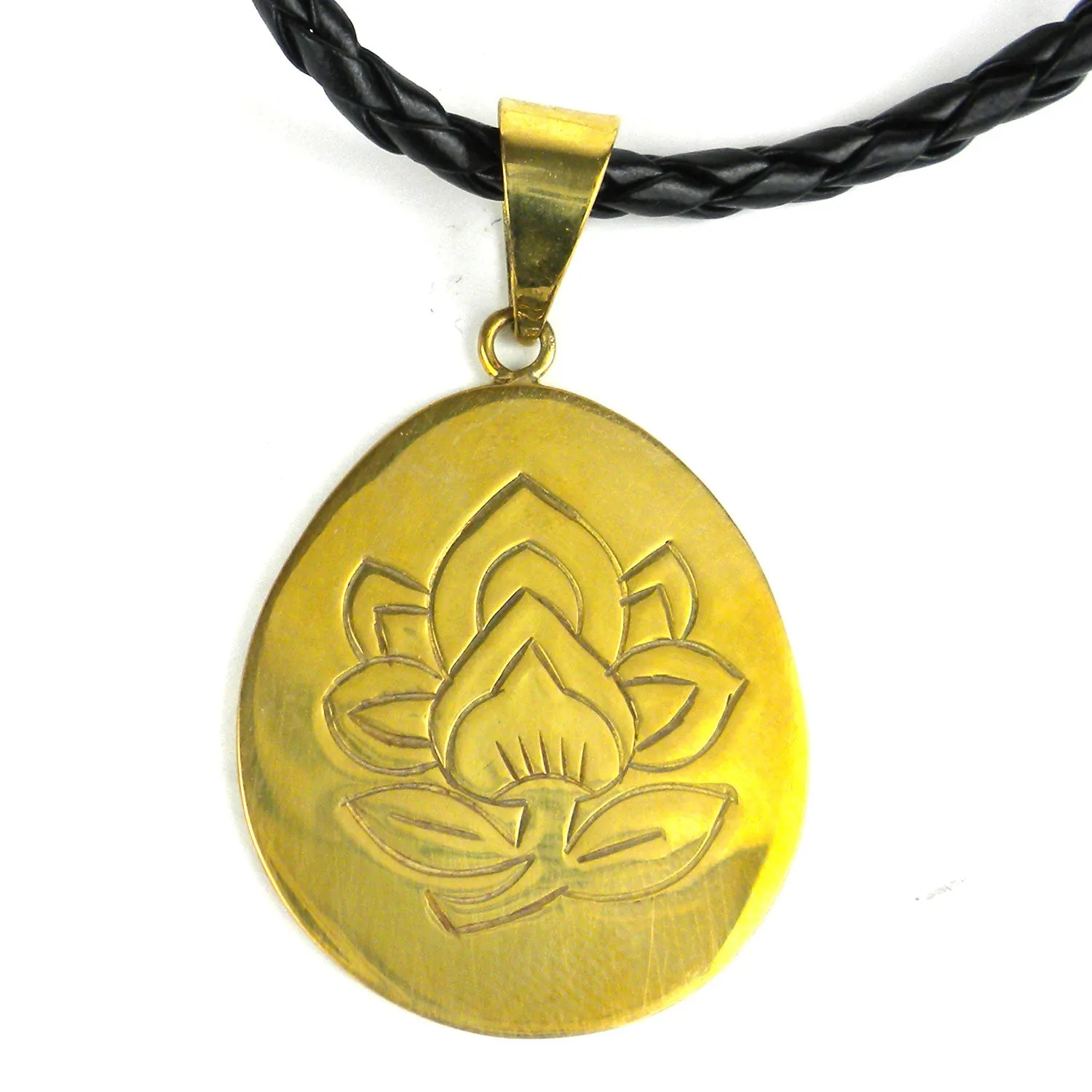 Bomb Shell Etched Lotus Pendant on Cord Craftworks Cambodia
