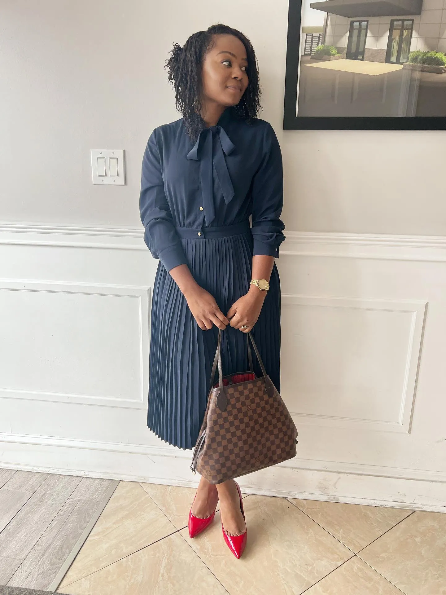Britain Navy Pleated Dress