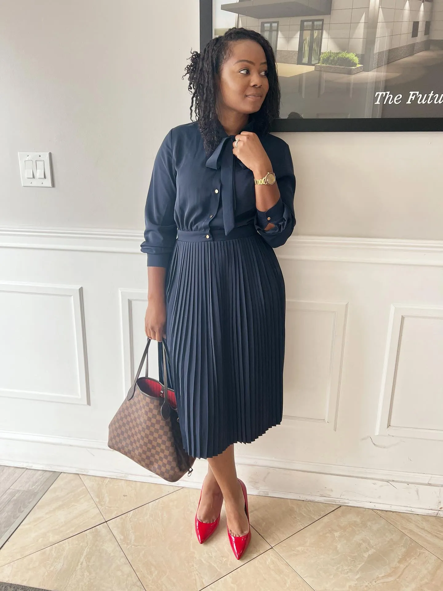 Britain Navy Pleated Dress