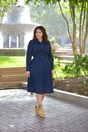 Britain Navy Pleated Dress