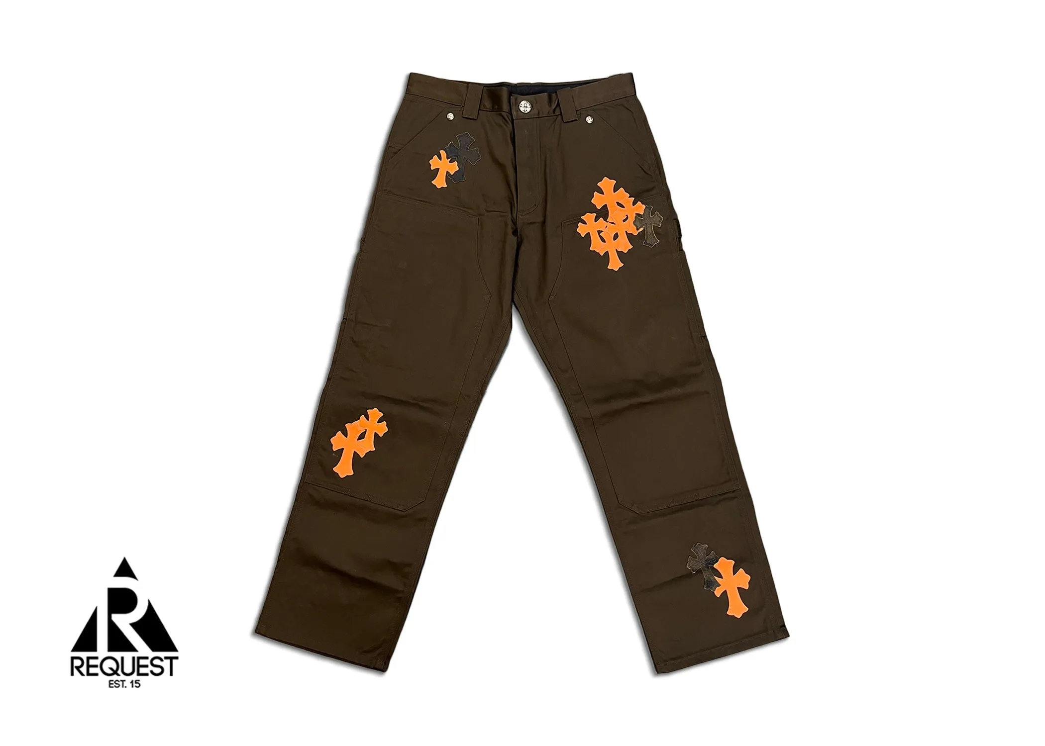 Brown Chino Pants "Orange & Camo Crosses"