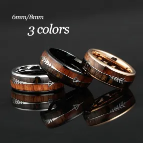 Brown Koa Wood & Rose Gold Tungsten Carbide Rings