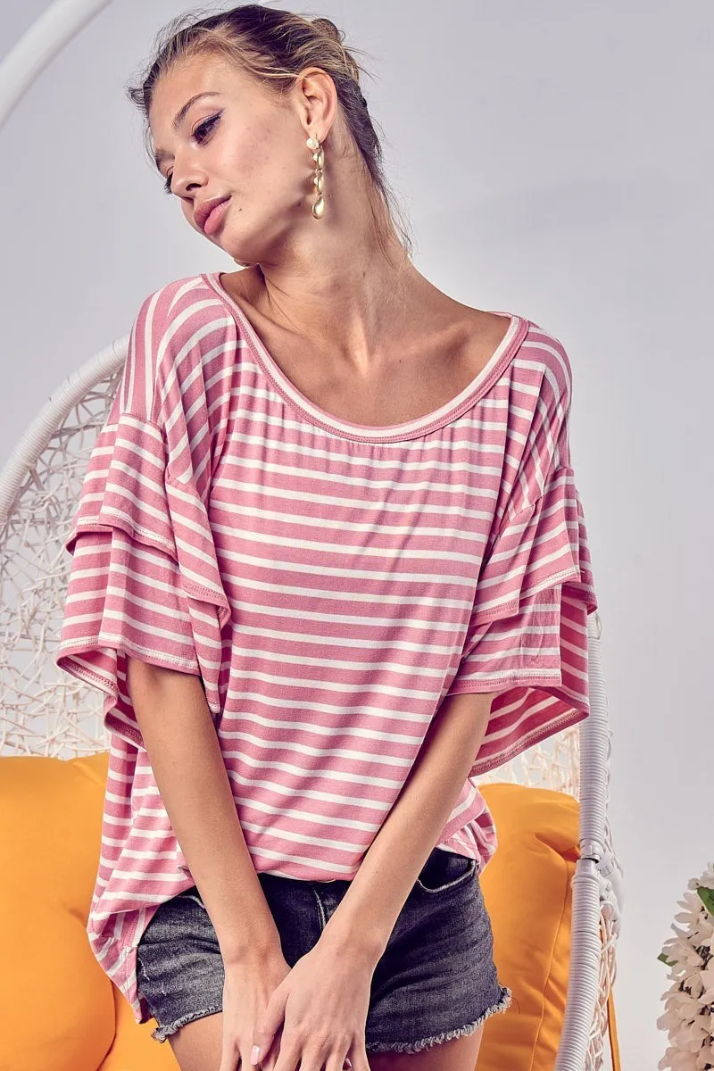 BT1429-06 | STRIPE JERSEY KNIT WITH DOUBLE LAYER RUFFLED