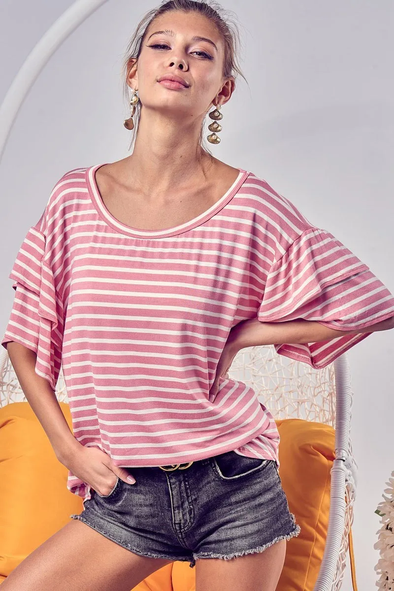 BT1429-06 | STRIPE JERSEY KNIT WITH DOUBLE LAYER RUFFLED