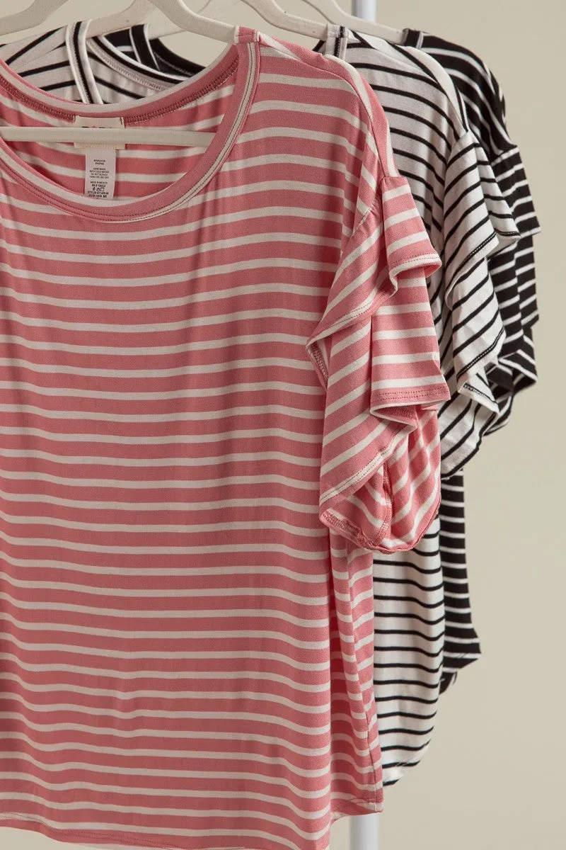BT1429-06 | STRIPE JERSEY KNIT WITH DOUBLE LAYER RUFFLED