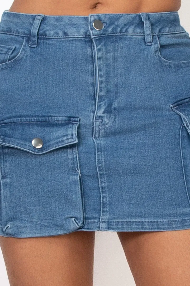 cargo denim mini skirt