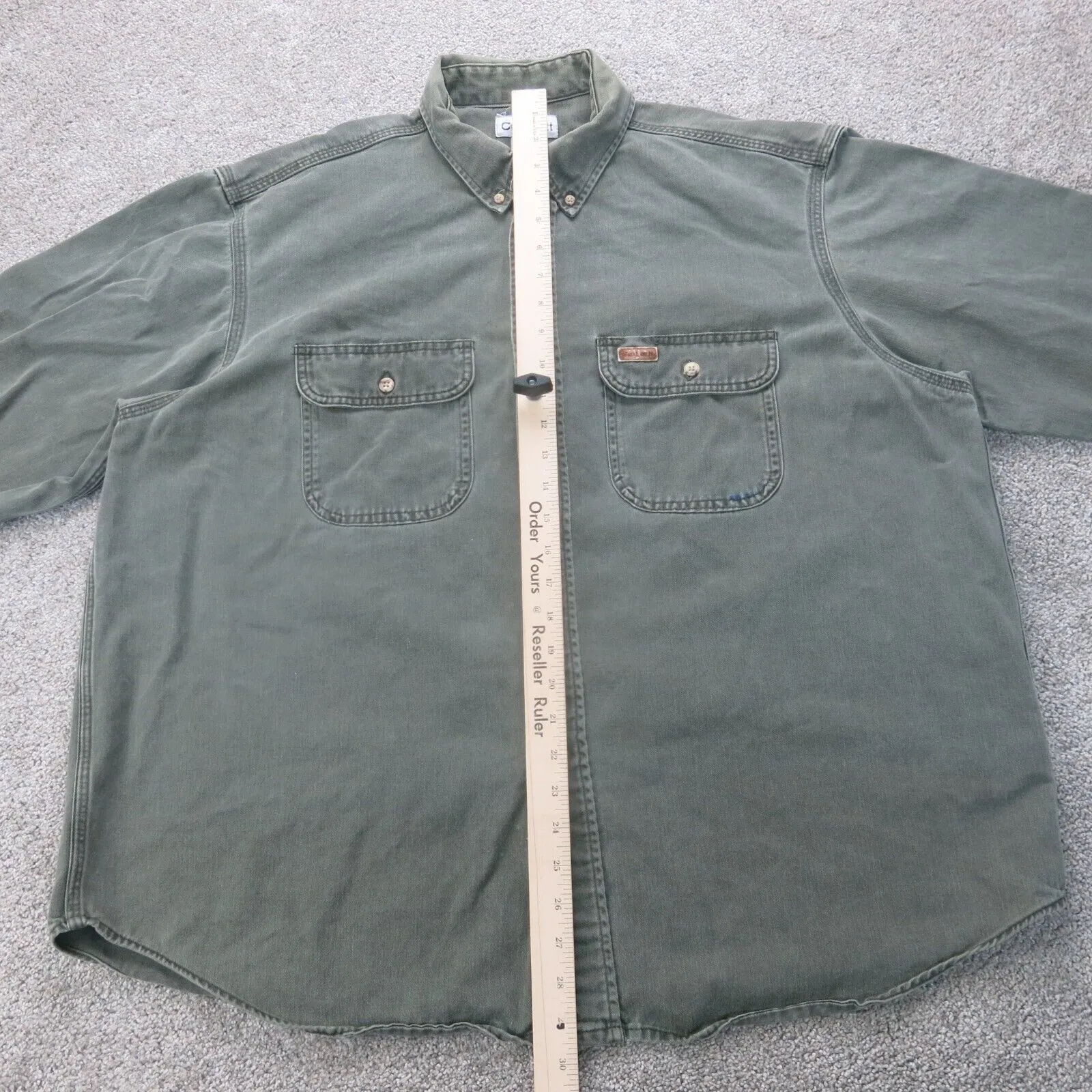Carhartt Shirt Mens Green XL Button Down Insulated Workwear Long Sleeve Cotton