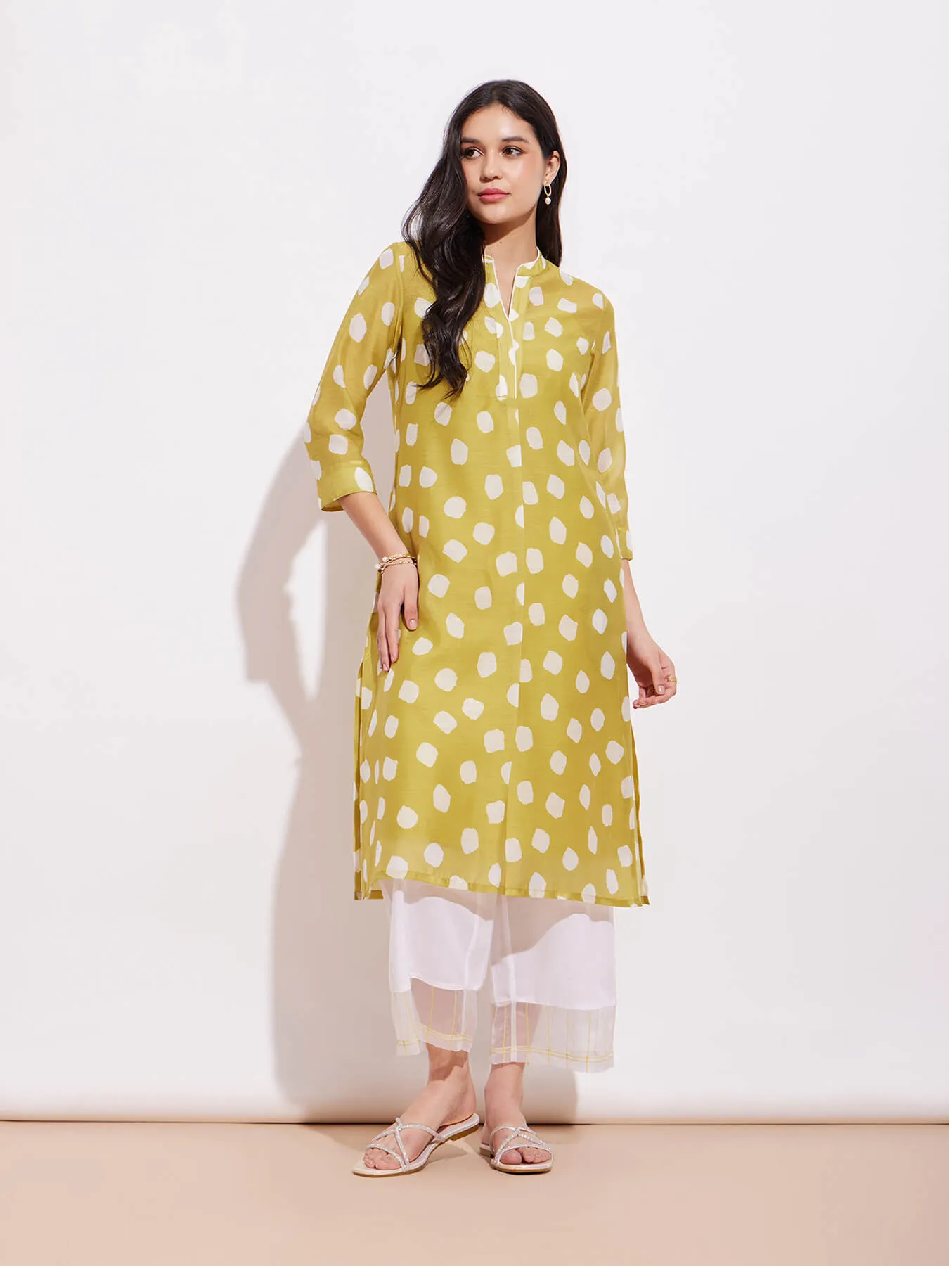Chanderi Polka Kurta Set - Green