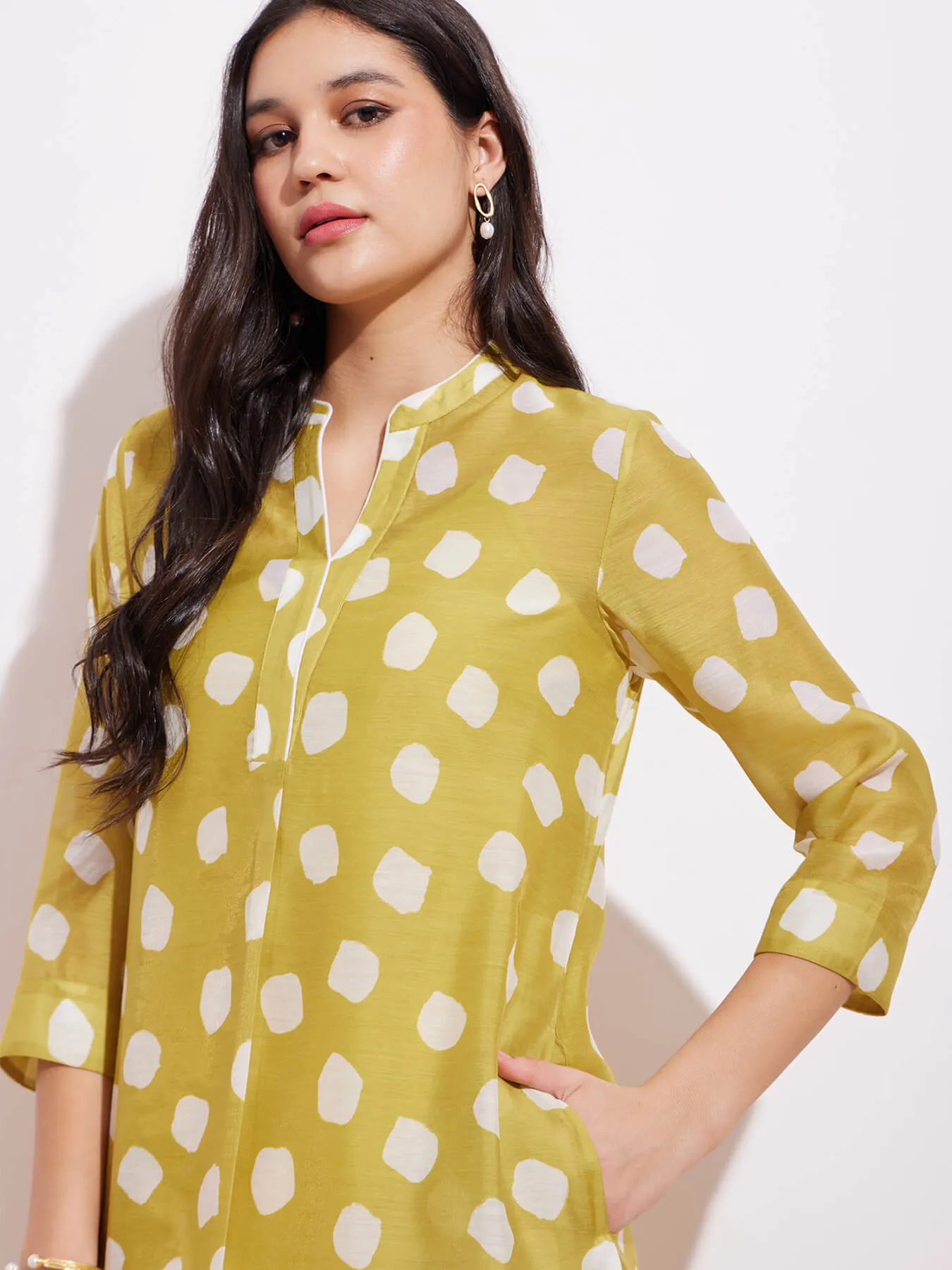Chanderi Polka Kurta Set - Green