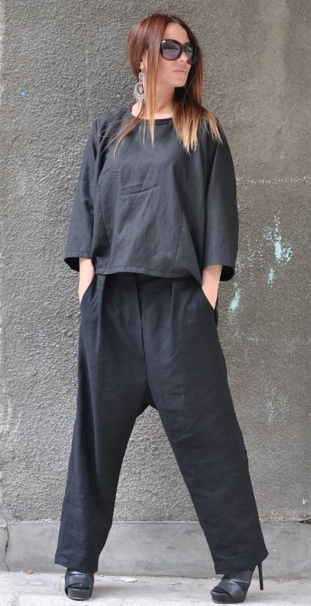 CHERRY Linen Drop Crotch Pants