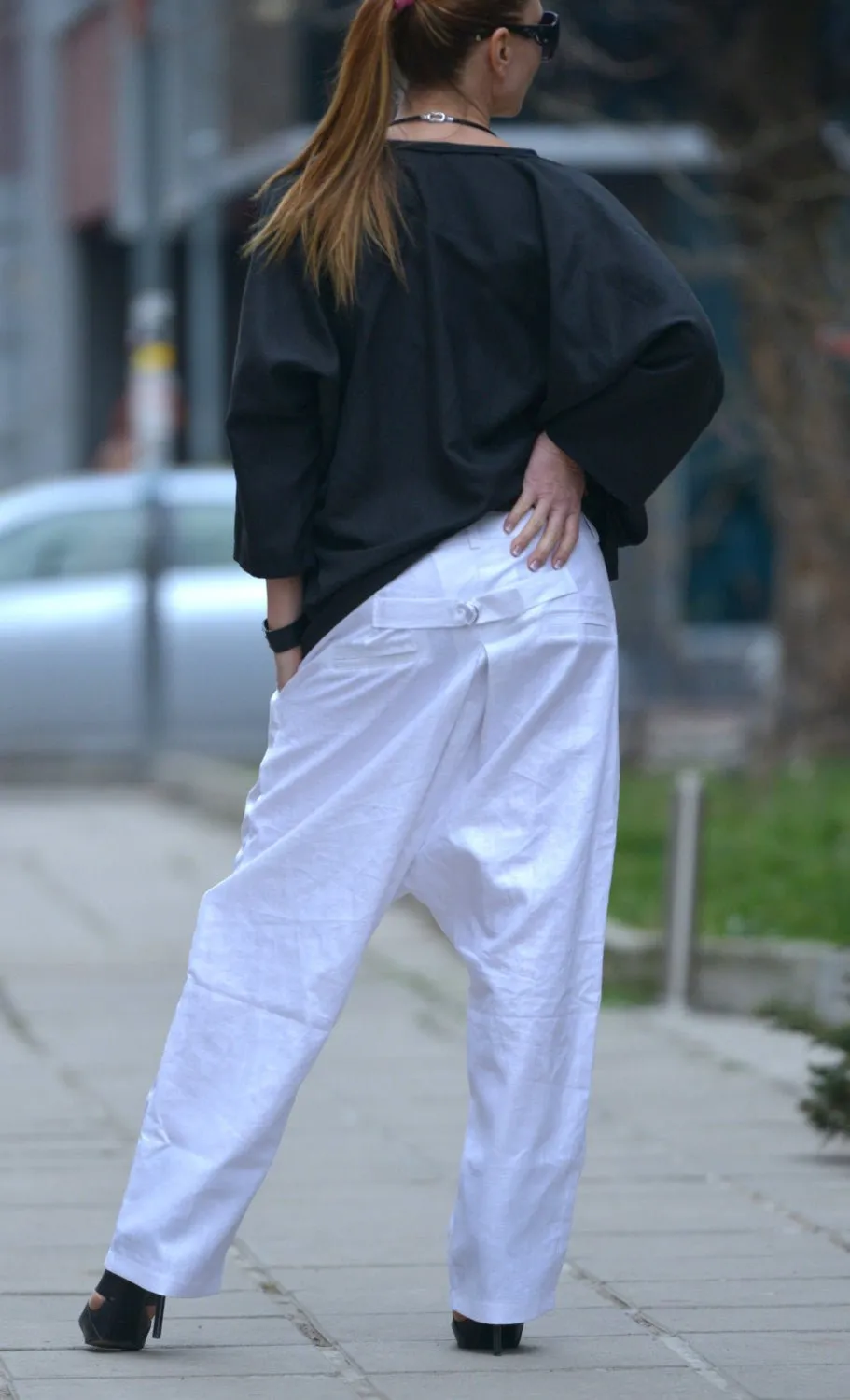 CHERRY Linen Drop Crotch Pants