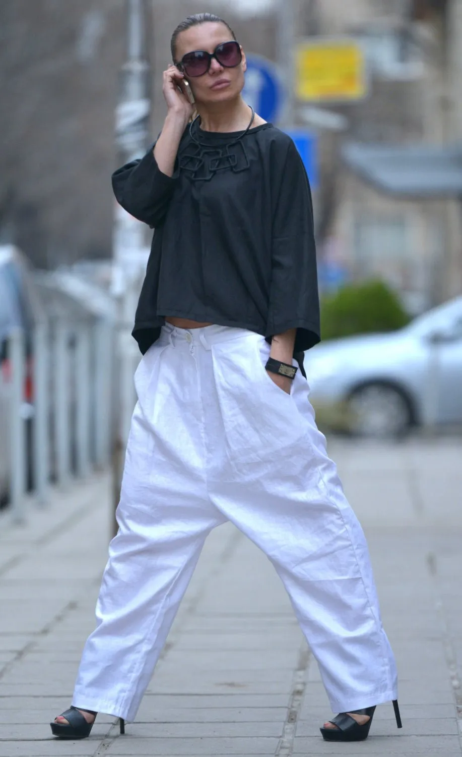 CHERRY Linen Drop Crotch Pants