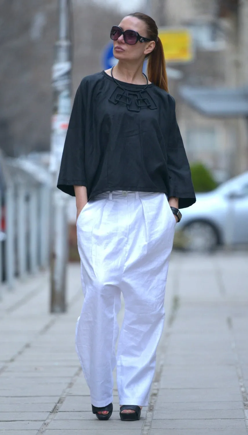 CHERRY Linen Drop Crotch Pants