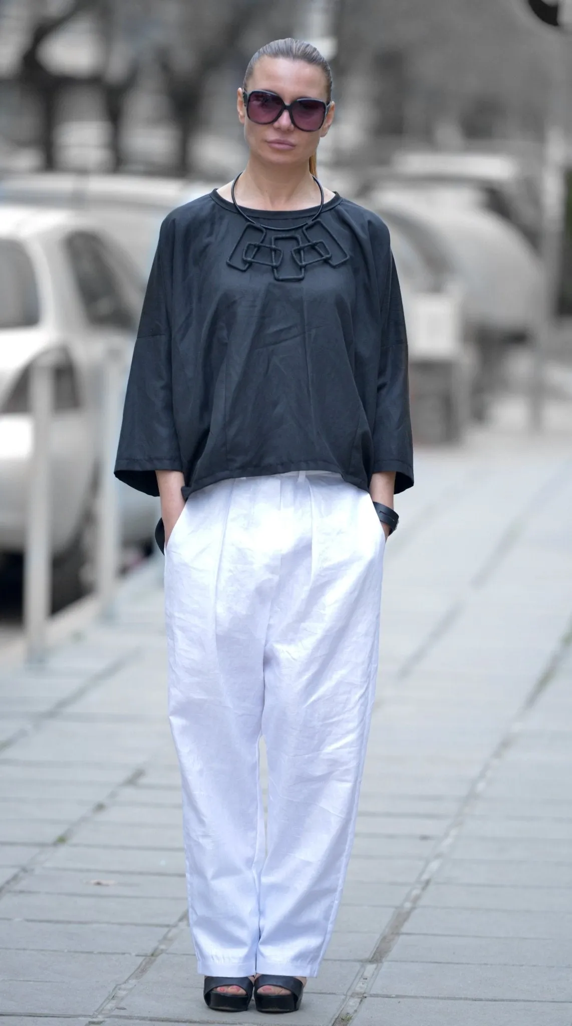 CHERRY Linen Drop Crotch Pants