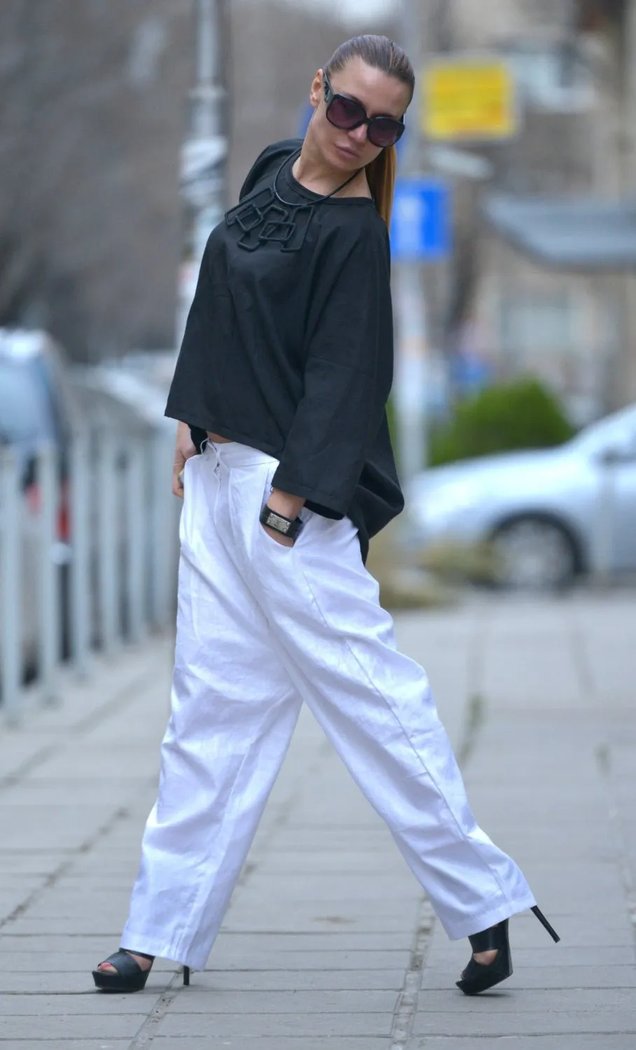 CHERRY Linen Drop Crotch Pants
