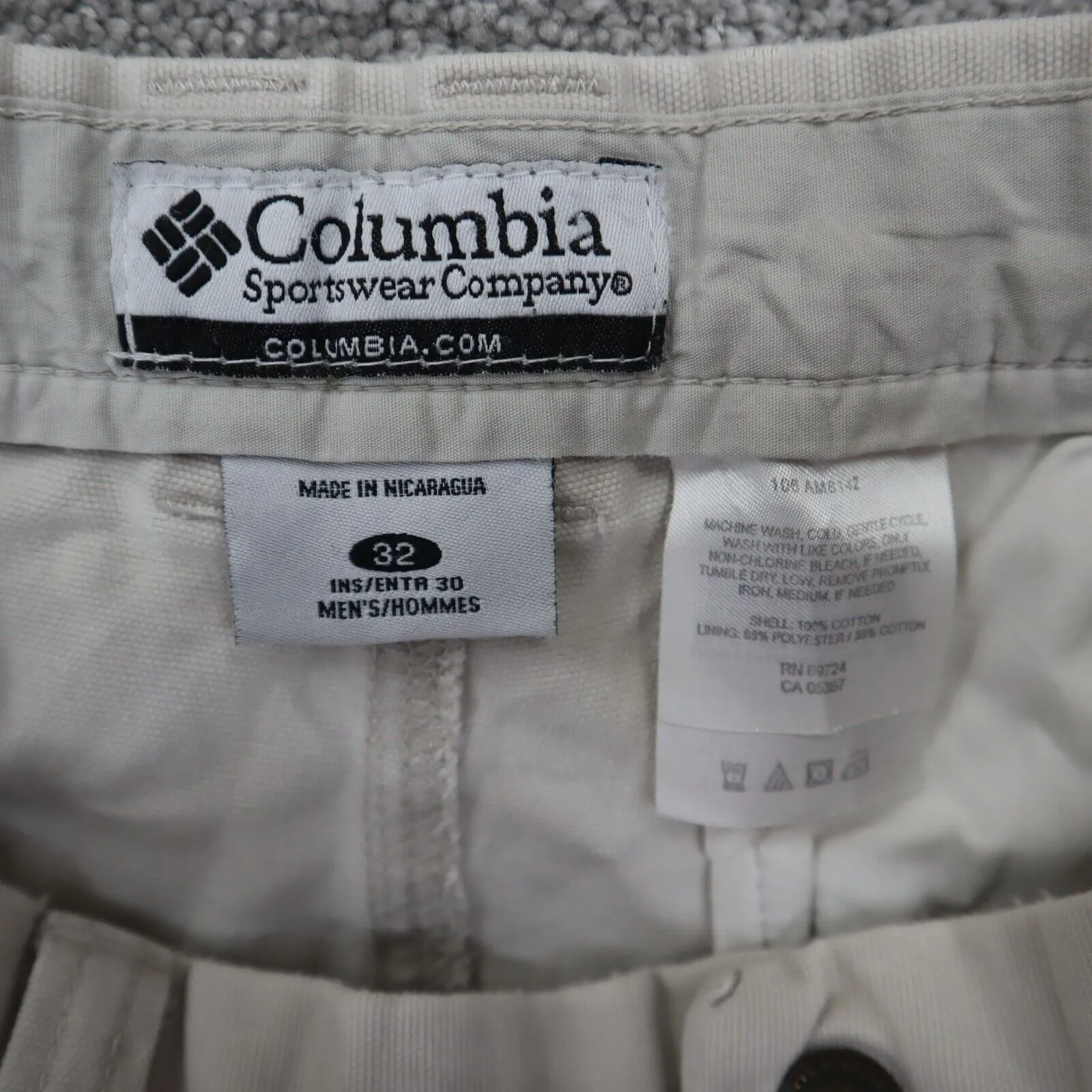 Columbia Pant Mens Size 32W Solid Light Beige Chino Outdoor 100% Cotton Pockets