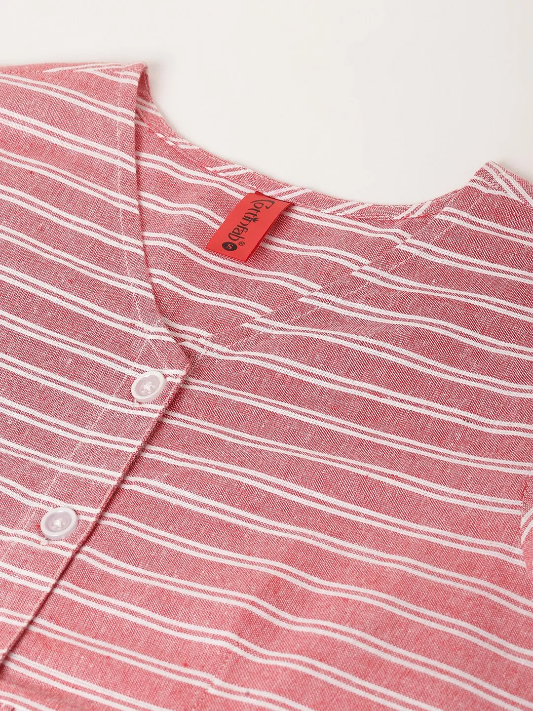 Cottinfab Red & White Striped A-Line Midi Dress