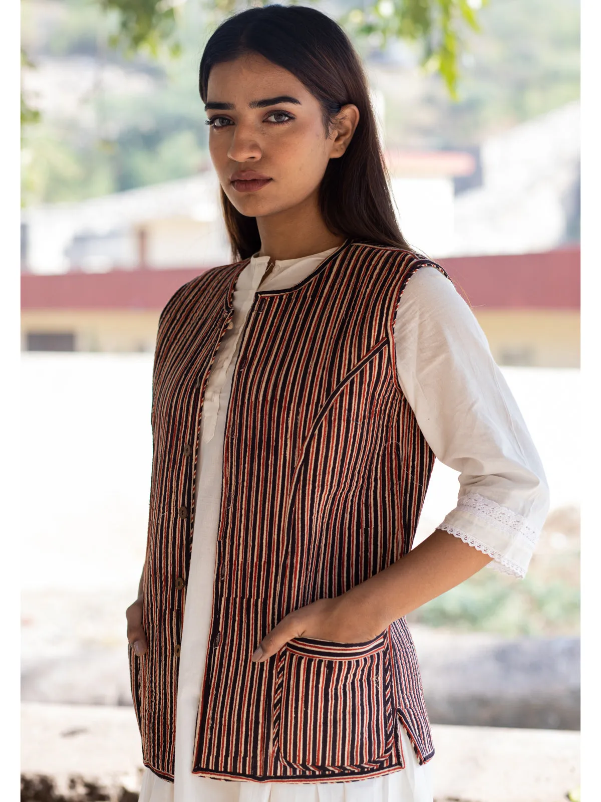 Cotton Quilted Deserted Eden Reversible Hand Block Print Women’s Jacket
