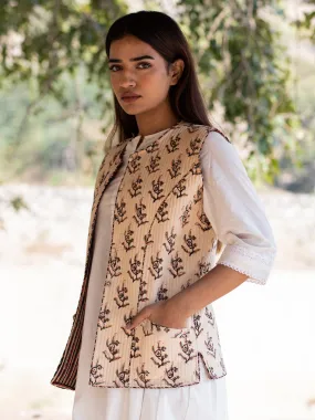 Cotton Quilted Deserted Eden Reversible Hand Block Print Women’s Jacket