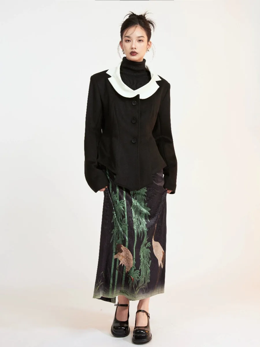 Crane Printed Velvet Skirt