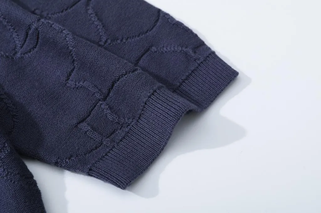Crew Neck Summer Knit Top - Navy Crowded Daffodils